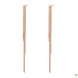 MINIMAL NOVELTY Style - Luxury Long Tassel Delicate Link Chain Dangle Earrings Rose Gold Plated Stainless Steel