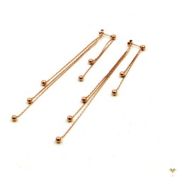 Luxury Long Tassel Delicate Link Chain with Balls Front Back Dangle Earrings Rose Gold Plated Stainless Steel