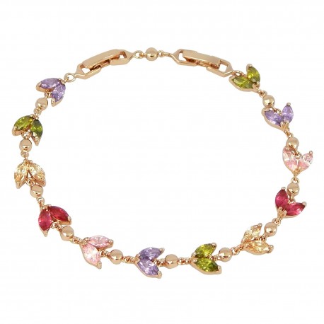 CRYSTAL LEAVES - Zanzara 18K Rose Gold Finished AAA Quality Austrian Pastel Multi Coloured Crystals Luxury Delicate Bracelet