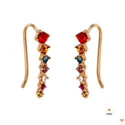 Multicolored Climbers Ear Cuff Vines Crawlers Sweep Rose Gold Plated Multi Coloured Cubic Zirconia Climbing Earrings