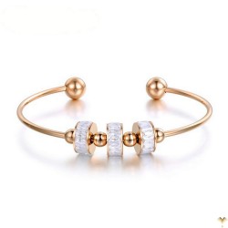 Luxury 18K Rose Gold Plated Stainless Clear Crystals Cuff Bangle Bracelet