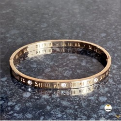 Roman Numerals Luxury 18K Rose Gold Plated Stainless Steel Clear Crystals Bracelet