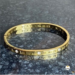Roman Numerals Luxury 18K Yellow Gold Plated Stainless Steel Clear Crystals Bracelet