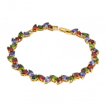 CRYSTAL LEAVES - Zanzara18cKGold Finished AAA Quality Austrian Multi Coloured Crystals Luxury Bracelet
