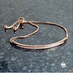 Paved Bar Luxury 18K Rose Gold Plated Stainless Steel Adjustable Slider Tennis Bracelet