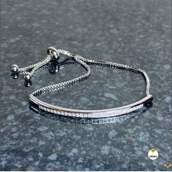 Paved Bar Luxury 18K White Gold Plated Stainless Steel Adjustable Slider Tennis Bracelet