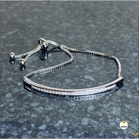 Paved Bar Luxury 18K White Gold Plated Stainless Steel Adjustable Slider Tennis Bracelet