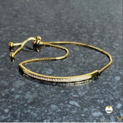 Paved Bar Luxury 18K Yellow Gold Plated Stainless Steel Adjustable Slider Tennis Bracelet