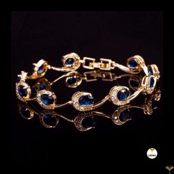 Luxury Genuine Rose Gold Finished AAA Quality Austrian Dark Blue Crystals Bracelet