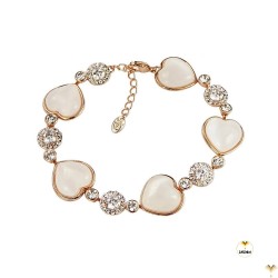 Opal Hearts Rhinestones Rose Gold Plated Bracelet