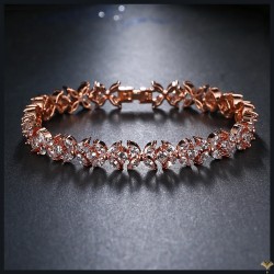 CRYSTAL FLOWERS - Rose or White Gold Finished AAA Quality Austrian Clear Crystals Luxury Bracelet