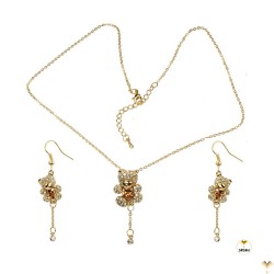 Sweet Bear Gold Plated Crystal Rhinestones Earrings and Pendant Necklace Jewellery Set