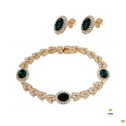 EMERALD DREAM 18K Rose Gold Finished AAA Quality Austrian Emerald Colour Crystals Rhinestones Bracelet and Earrings Luxury Set