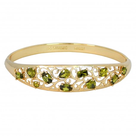 EDEN FLOWERS - Zanzara® Milano Genuine 18K Gold Finished AAA Quality Austrian Green Crystals Luxury Bangle Bracelet