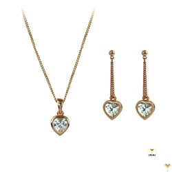 Jewellery Set - 18K Rose Gold Plated Crystal Hearts Drop Earrings Pendant Chain Necklace Set