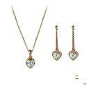 Crystal Hearts 18K Rose Gold Plated Earrings Pendant Chain Necklace Set Jewellery Set