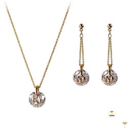 Round Crystals 18K Rose Gold Plated Earrings Pendant Chain Necklace Set Jewellery Set
