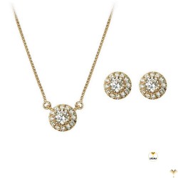 Small Round Crystals 18K Rose Gold Plated Earrings Pendant Chain Necklace Set Jewellery Set