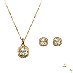 Square Crystals 18K Rose Gold Plated Earrings Pendant Chain Necklace Set Jewellery Set