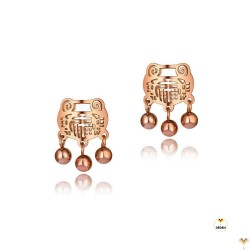 Luxury 18K Rose Gold Plated Stainless Steel Chinese Style Longevity Lock Symbol Stud Earrings Good Quality