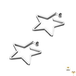 Luxury 18K White Gold Plated Stainless Steel Open Hollow Out Star Punk Style Earrings High Street Quality