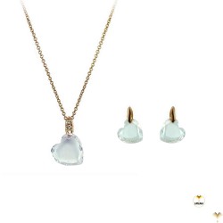 Clear Heart Crystals 18K Rose Gold Plated Earrings Pendant Chain Necklace Set Jewellery Set