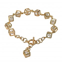 Openwork Cube Gold Plated Cubic Zirconia Chain Bracelet - Good Quality