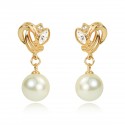 Loop Ornament 18K Gold with Light Rose Tone Plated Pearl and Crystal Rhinestones Drop Dangle Stud Earrings