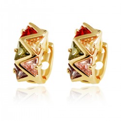 Multi Coloured Triangle Crystal HUGGIE HOOP - Gold Plated Earrings Good Quality