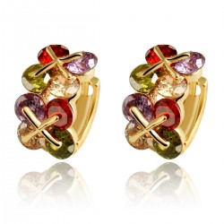 Multi Coloured Button Crystal HUGGIE HOOP - Gold Plated Earrings Good Quality