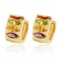Multi Coloured Eliptic Crystal HUGGIE HOOP - Gold Plated Earrings Good Quality