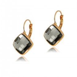 ELEGANT Black Diamond Colour Square Faceted Flat Crystal Rose Gold Plated Drop Hook Lever Back Earrings