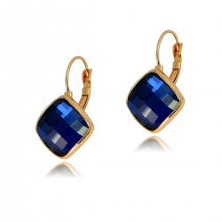 ELEGANT Blue Sapphire Colour Square Faceted Flat Crystal Rose Gold Plated Drop Hook Lever Back Earrings