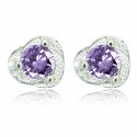 Purple Crystal 925 Sterling Silver Stud Earrings Small 8mm Good Quality for Women