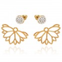 Novelty Style Hollow Daisy Rose Gold Plated Front Back Paved Rhinestones Swinging Under Lobe Two Ways Stud Earrings