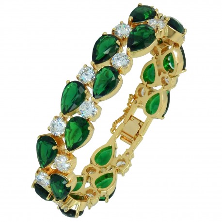 Touch of Luxury - Genuine 18K Gold Finished AAA Quality Austrian Crystals Green Emerald IMPERIALE Bracelet in Box