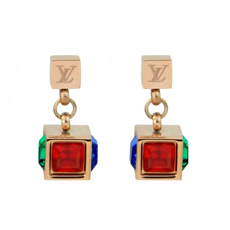 Luxury 18K Rose Gold Plated Stainless Steel Multi Coloured Cube Crystals Small Delicate Drop Studded Earrings High Quality