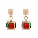 Luxury 18K Rose Gold Plated Stainless Steel Multi Coloured Cube Crystals Small Delicate Drop Studded Earrings High Quality