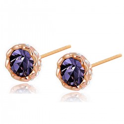 Rose Gold Plated Purple Color Austrian Crystal Rhinestones 9mm Round Stud Earrings Good Quality