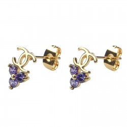 Gold Plated Purple Rhinestones Small Stud Earrings - High Quality