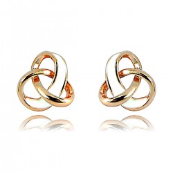 Love Celtic Trinity Triangle Knot Trio Loop 18K Rose Gold Plated White Enamelled Good Quality Stud Earrings
