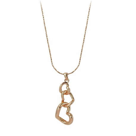 Triple Open Heart Shaped 18K Rose Gold Finished Necklace Pendant with Chain