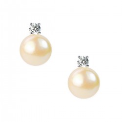 Light Pink Freshwater Pearl and Crystal Sterling Silver Stud Earrings in Gift Box High Quality