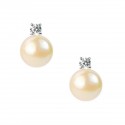 Light Pink Freshwater Pearl and Crystal Sterling Silver Stud Earrings in Gift Box High Quality