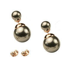 CLASSIC STYLE - SMALL SIZE - Metallic Dark Grey Bead Rose Gold Plated Double Bead Stud Earrings