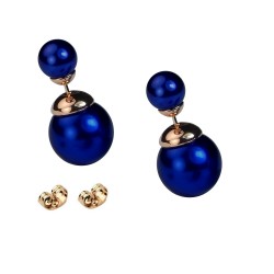 CLASSIC STYLE - SMALL SIZE - Metallic Royal Blue Bead Rose Gold Plated Double Bead Stud Earrings
