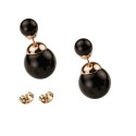 CLASSIC STYLE - SMALL SIZE - Glossy Black Bead Rose Gold Plated Double Bead Stud Earrings