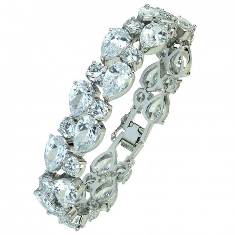 Touch of Luxury - Genuine 18K White Gold Finished AAA Quality Clear Austrian Crystals  IMPERIALE Bracelet in Box