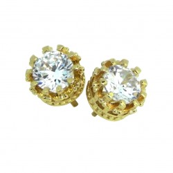 Elegant 925 Sterling Silver Gold Plated Austrian Crystal Cubic Zirconia Small Round Stud Earrings Good Quality
