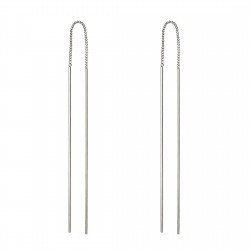 TOP TRENDY Style - White Gold Plated Long Bar Chain Pull Through Threader Earrings